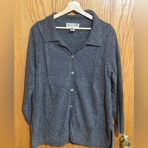 Victoria Holley silk angora  Gray Button-Up Cardigan sweater women’s sz xl BIN I